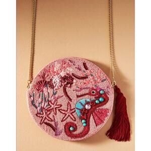 Anthropologie Under The Sea Sea Horse Beaded Circle Pouch